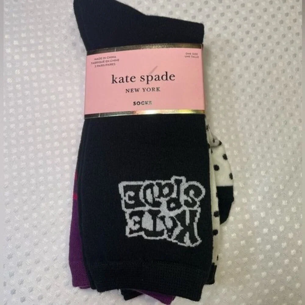 KATE SPADE WOMEN'S NEW YORK CREW SOCKS 3-PAIRS ONE SIZE